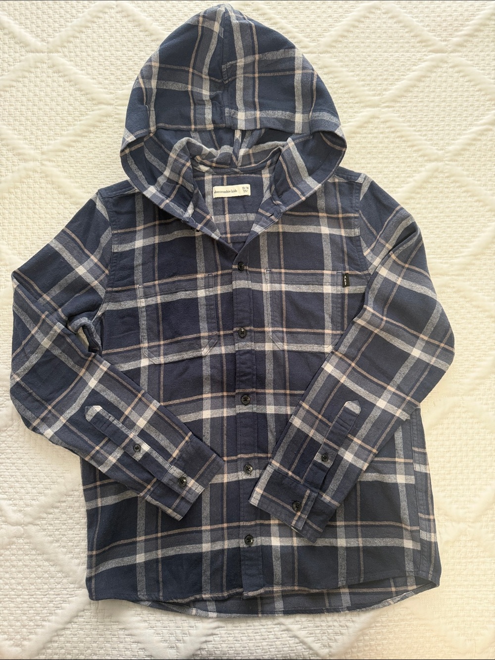 Abercrombie & Fitch Navy Plaid Hooded Button-Up Shirt